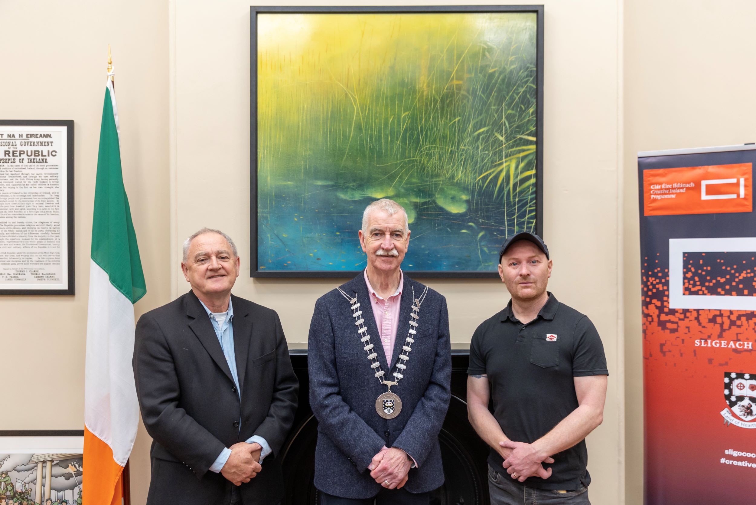 Mayor Councillor Declan Bree unveils artist Daniel Chester’s Creative Ireland commissioned painting “A New Dawn.”